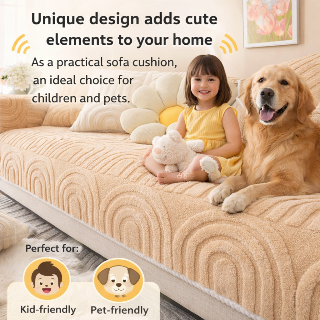 Non-Slip Geometric Plush Fuzzy Furry Sofa Couch Cover
