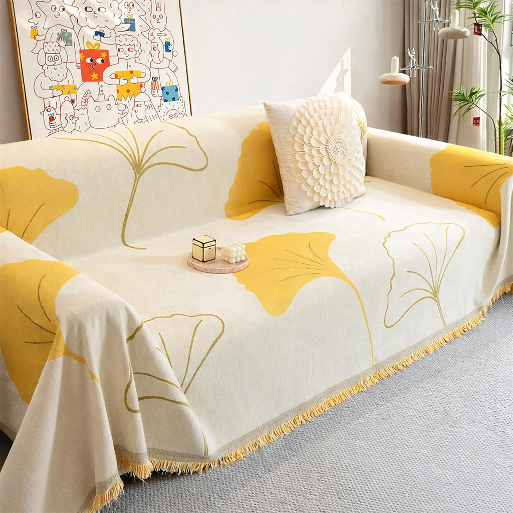 Reversible Modern Chenille Tassels Sofa Couch Cover