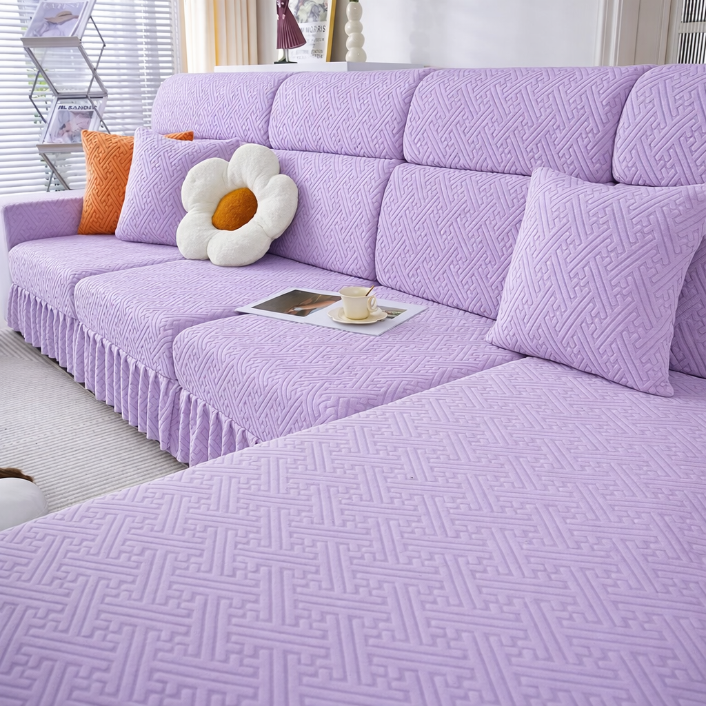 Jacquard Geometric Anti-Slip L Shaped Skirted Cushion Sofa Couch Cover
