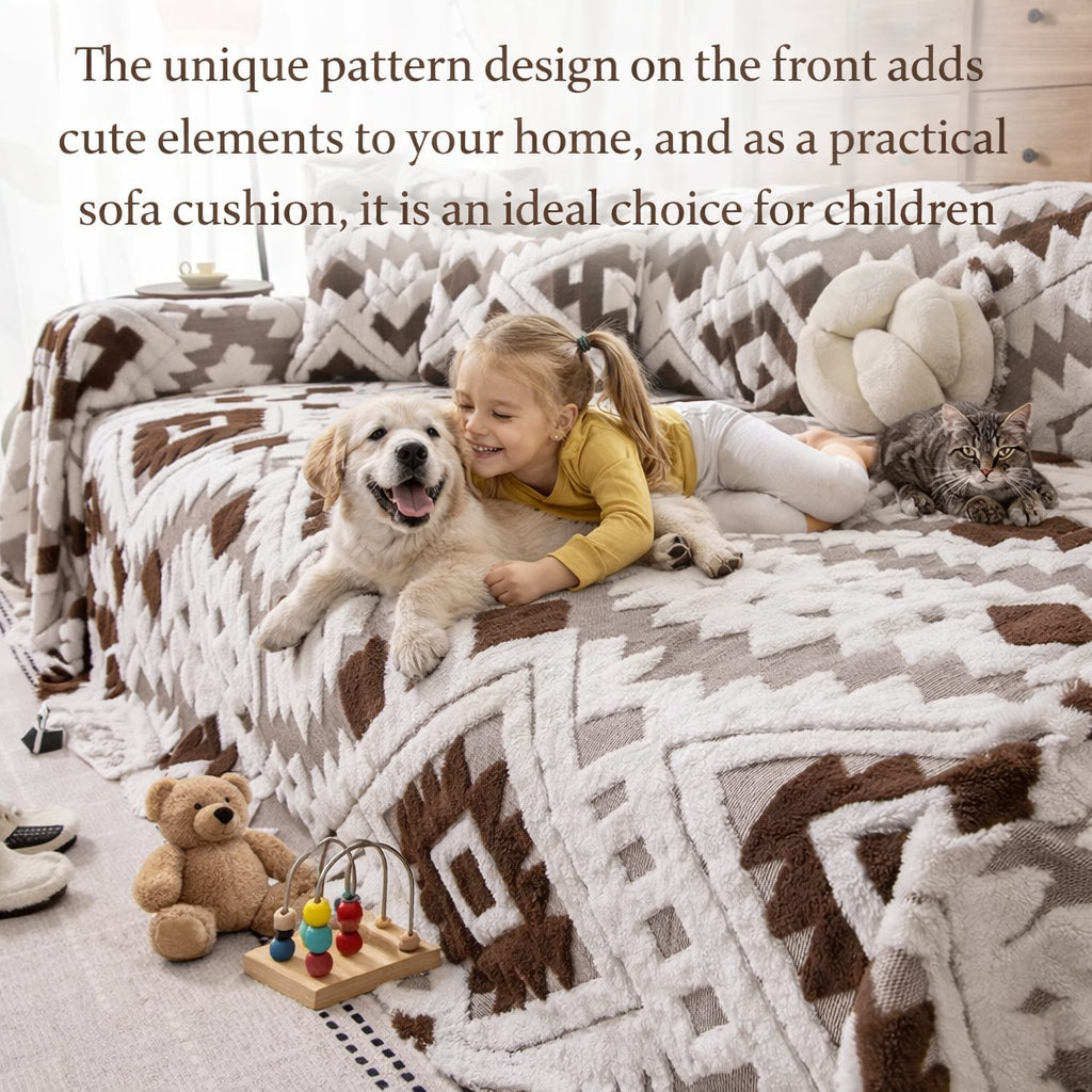 Non Slip Boho Fuzzy Geometric Sofa Couch Cover