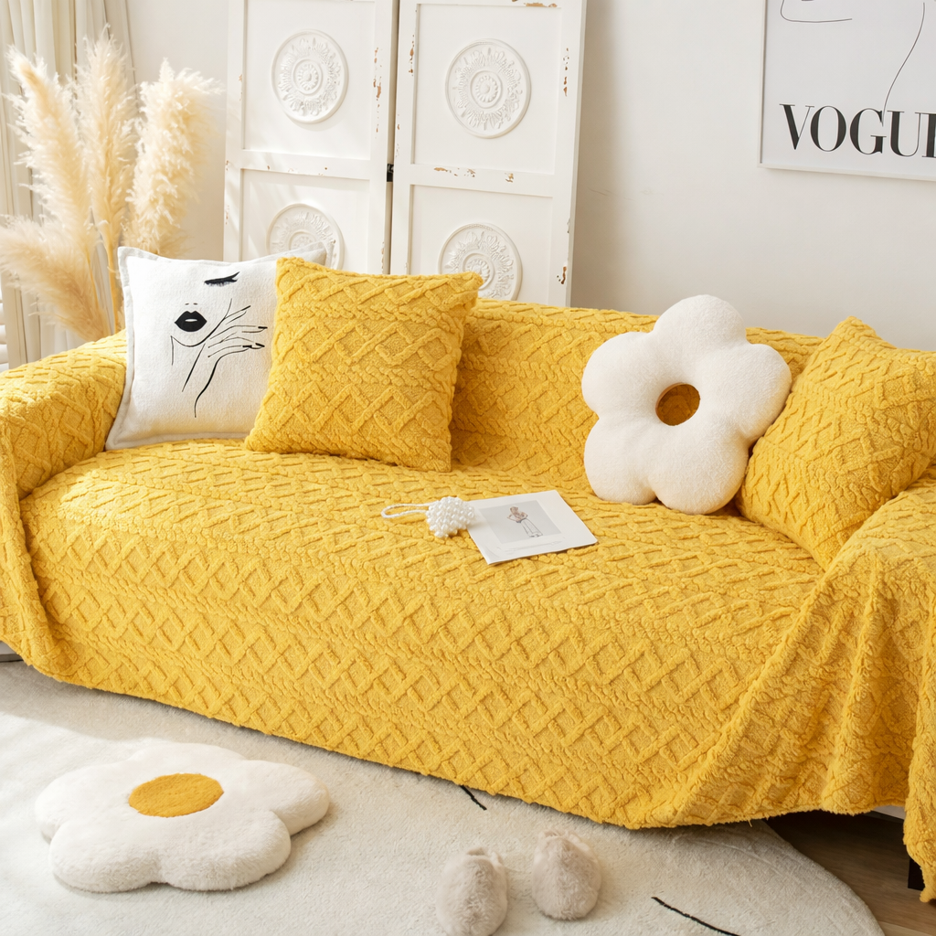 Anti-Slip Fuzzy Plush Jacquard Sofa Couch Cover