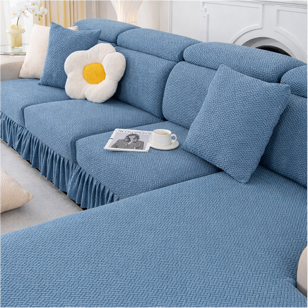Jacquard Anti-Slip Velvet L Shaped Skirt Cushion Sofa Couch Cover