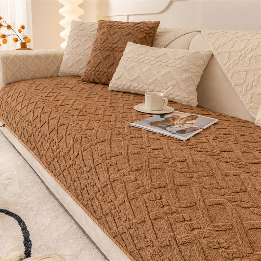Non Slip Fluffy Geometric Jacquard Mat Couch Sofa Cover