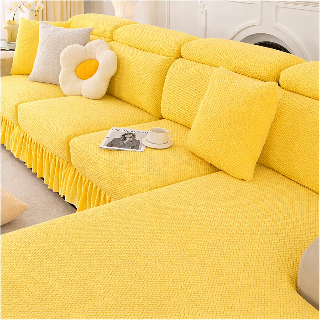 Jacquard Anti-Slip Velvet L Shaped Skirt Cushion Sofa Couch Cover