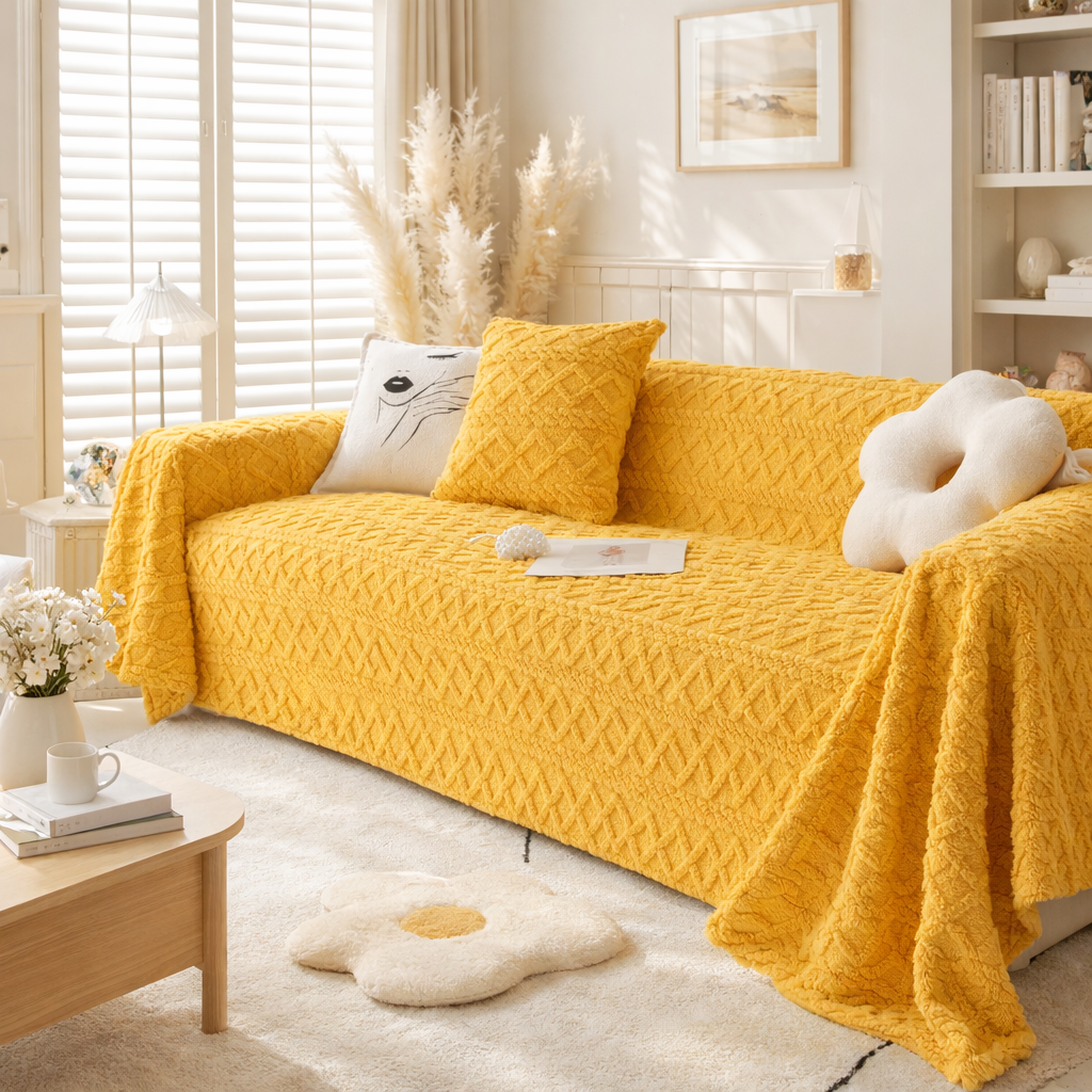 Anti-Slip Fuzzy Plush Jacquard Sofa Couch Cover