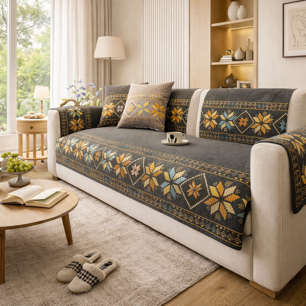 Non Slip Boho Chenille Geometric Sofa Couch Cover