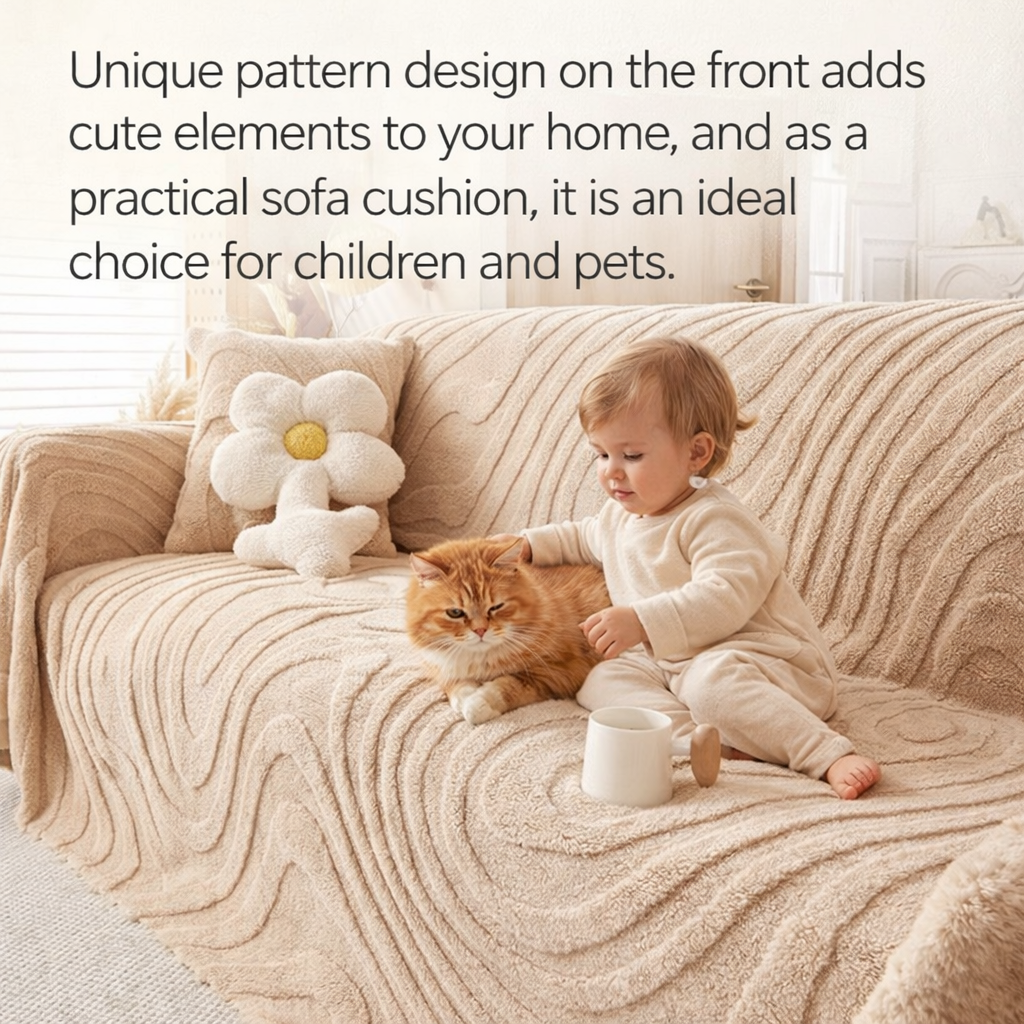 Fuzzy Plush Stripped Anti-Slip Sofa Couch Cover