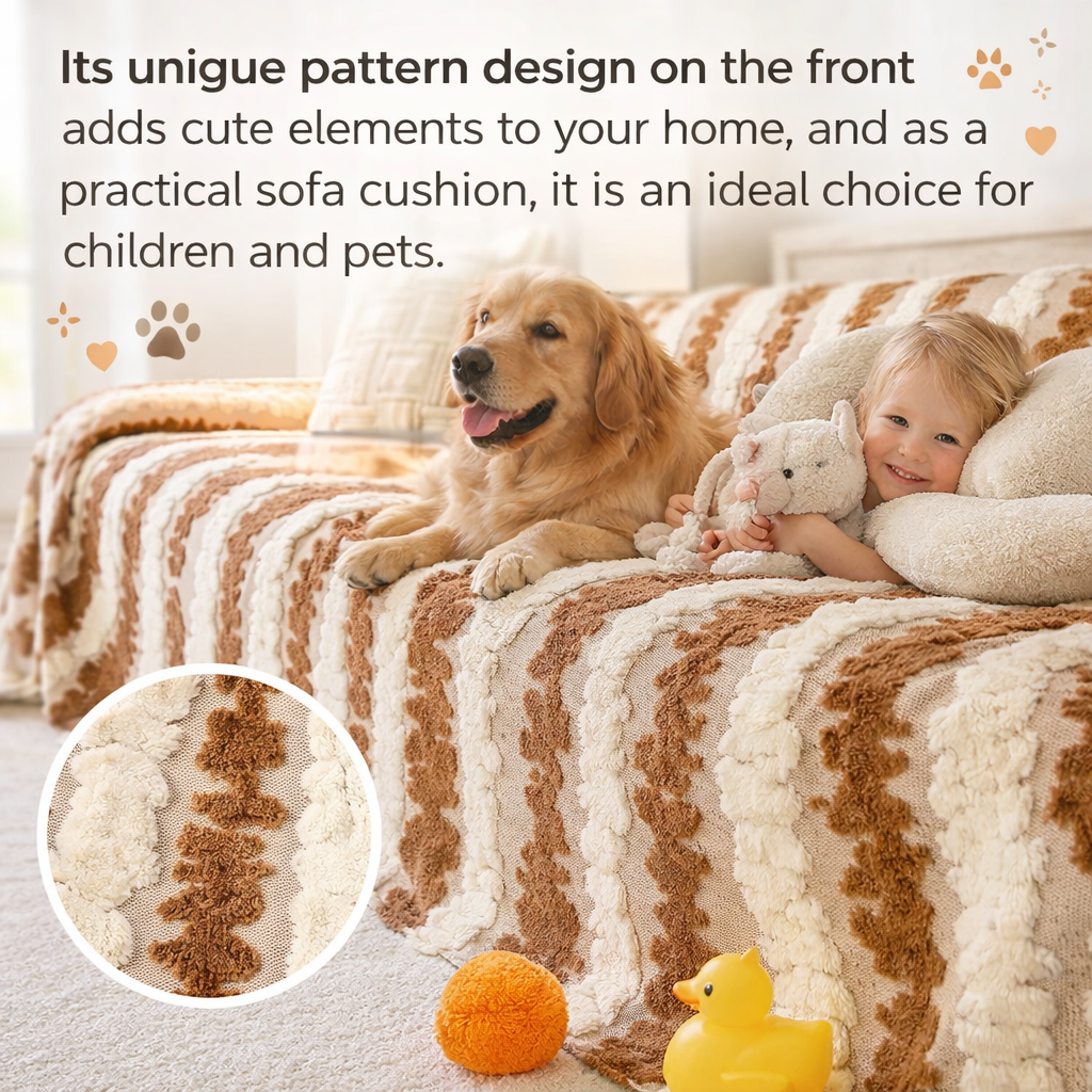 Elegant Fleece Fuzzy Plush Striped Sofa Couch Cover