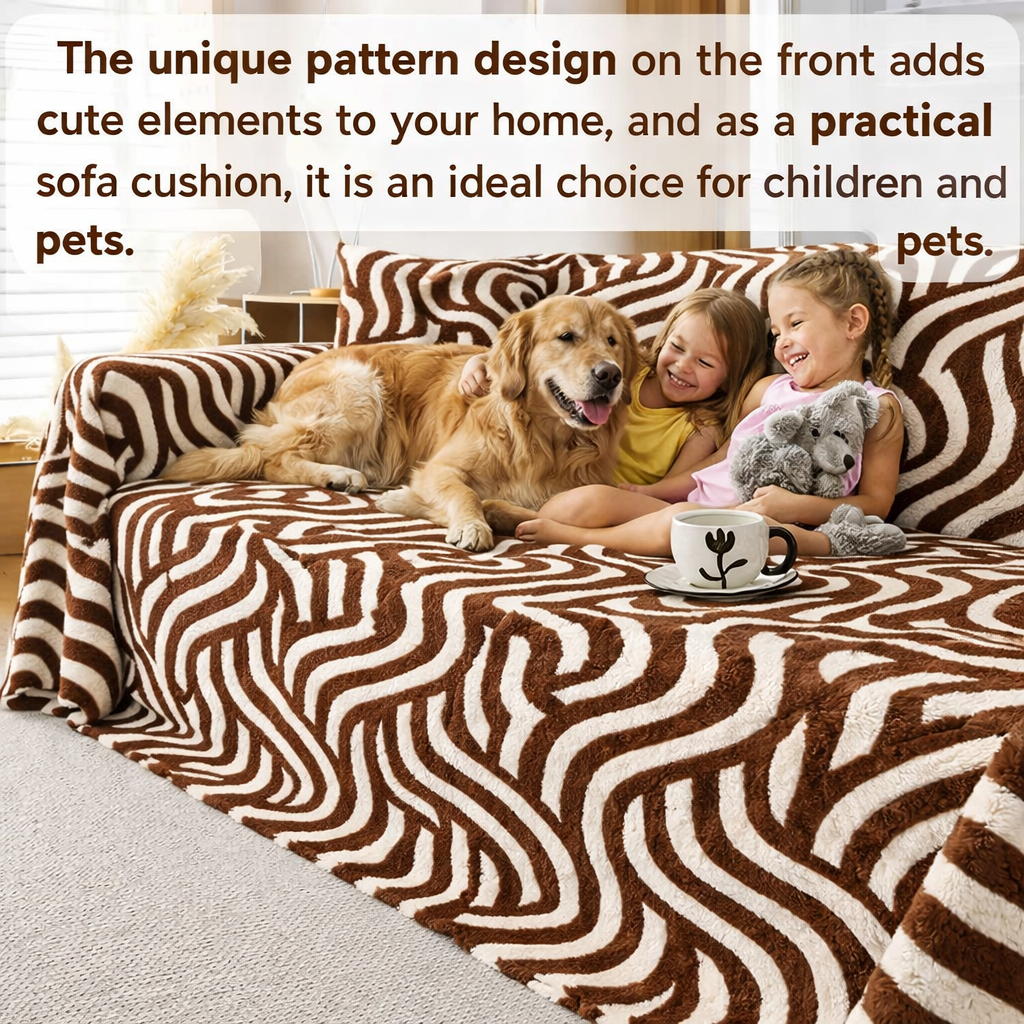 Classic Fuzzy Striped Curved Plush Sofa Couch Cover