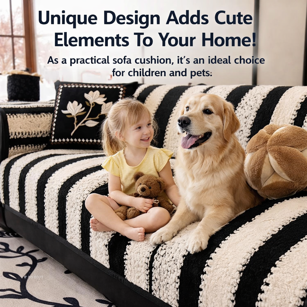 Non Slip Fuzzy Plush Striped Mat Couch Sofa Cover