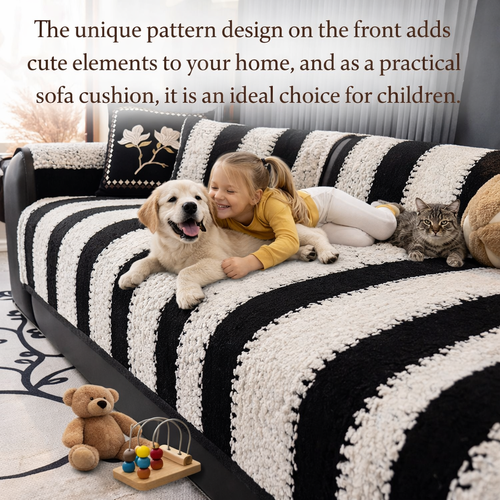 Non Slip Fuzzy Plush Striped Mat Couch Sofa Cover