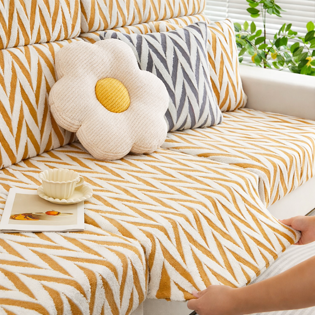 L Shaped Sectional Geometric Plush Cushion Sofa Couch Cover