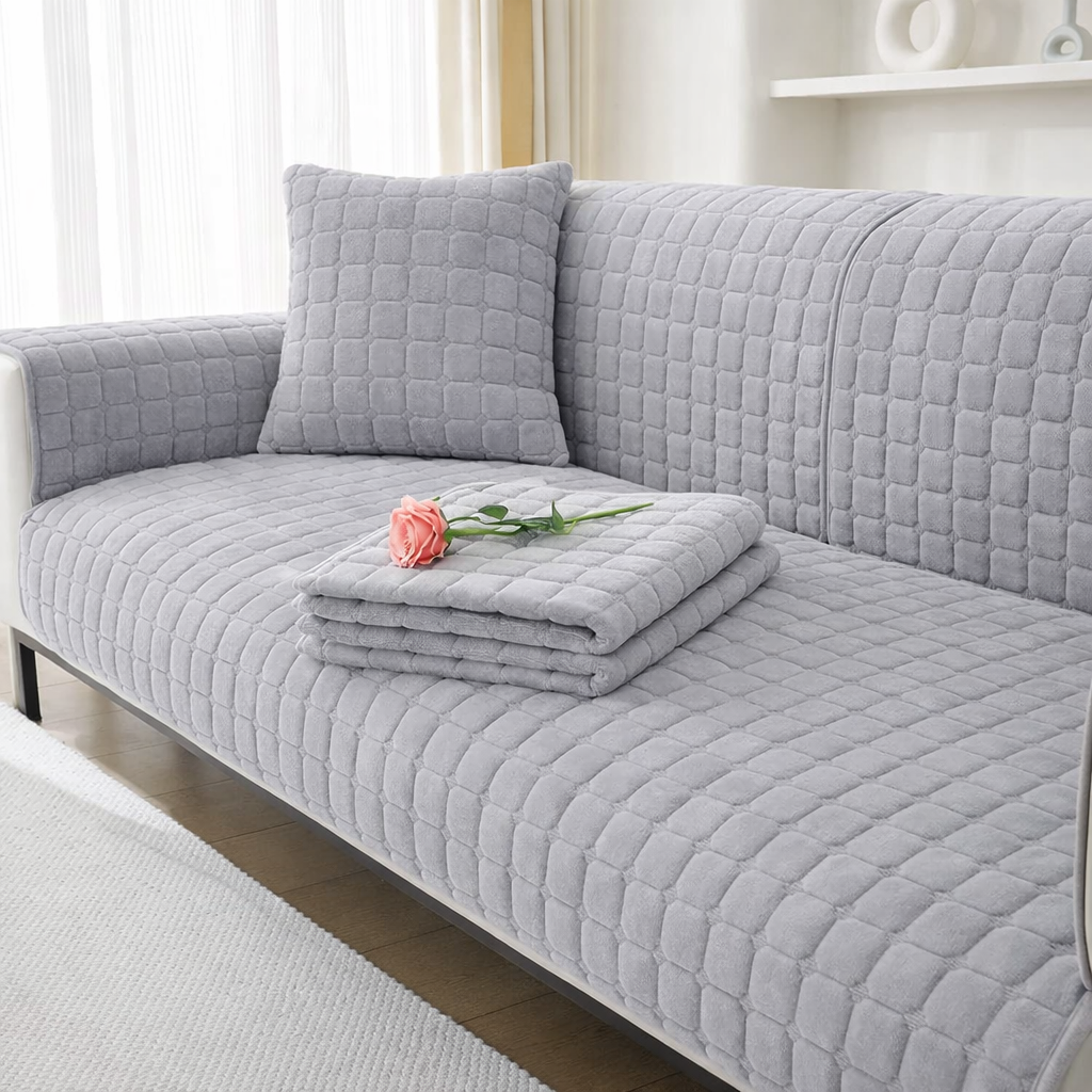 Non-Slip Velvet Quilted Fleece Plush Sofa Couch Cover