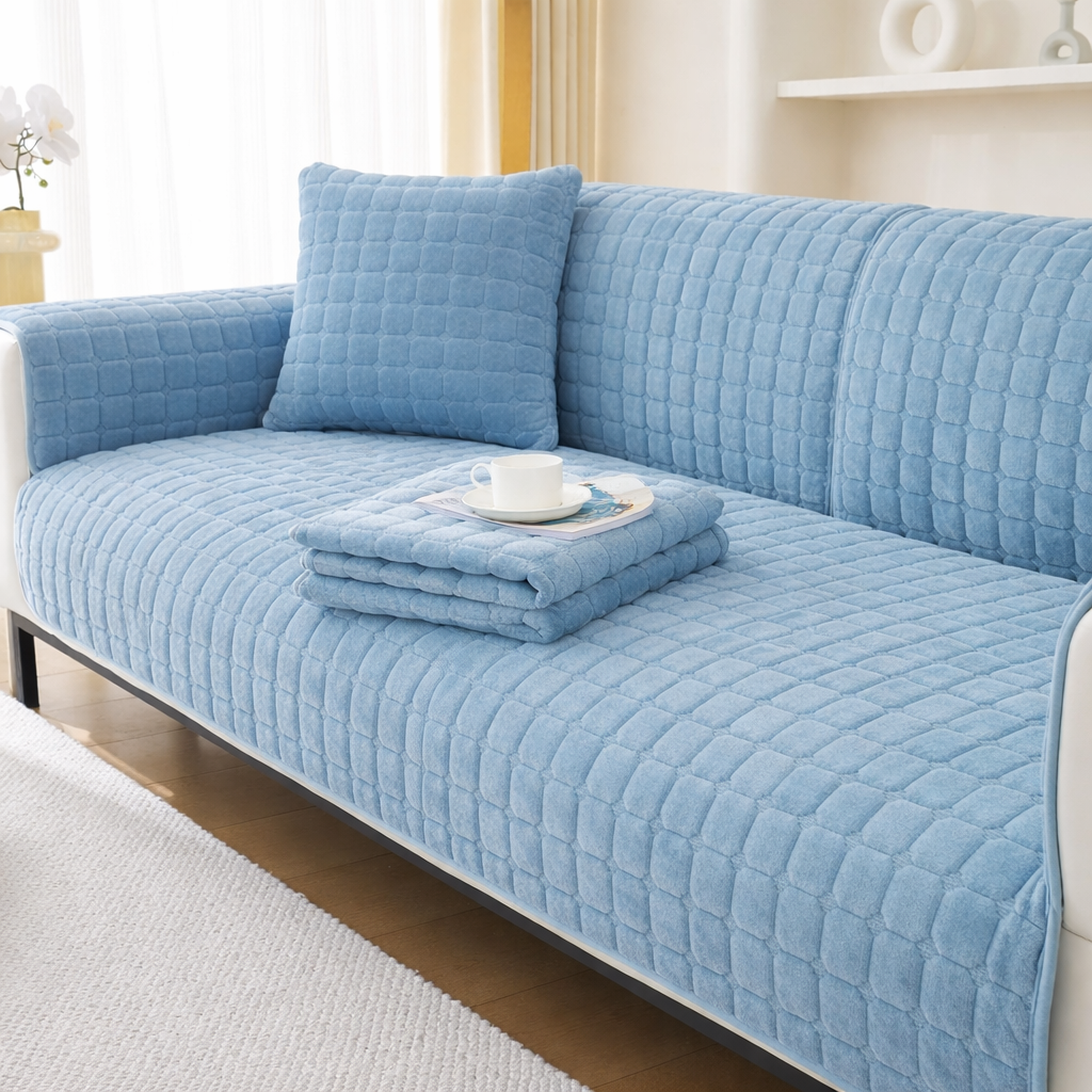 Non-Slip Velvet Quilted Fleece Plush Sofa Couch Cover