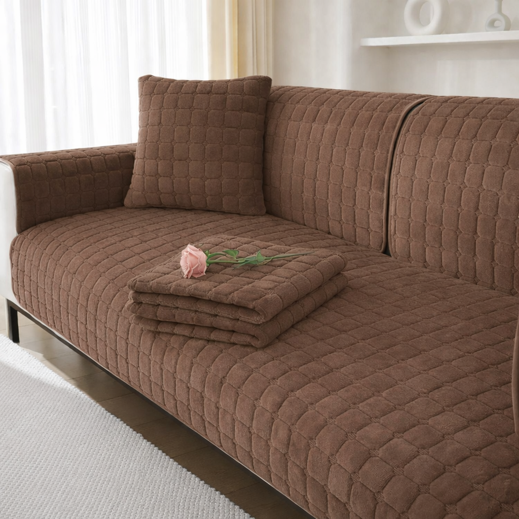 Non-Slip Velvet Quilted Fleece Plush Sofa Couch Cover