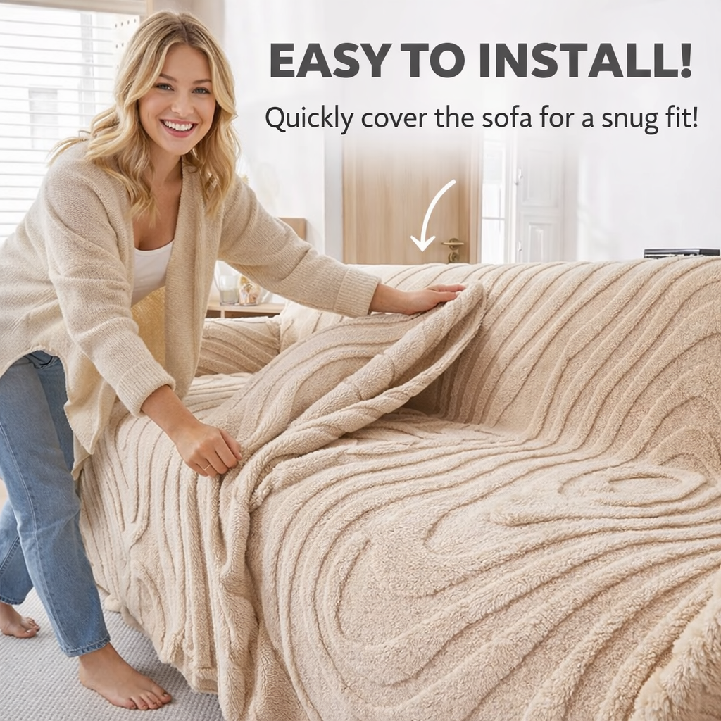 Fuzzy Plush Stripped Anti-Slip Sofa Couch Cover