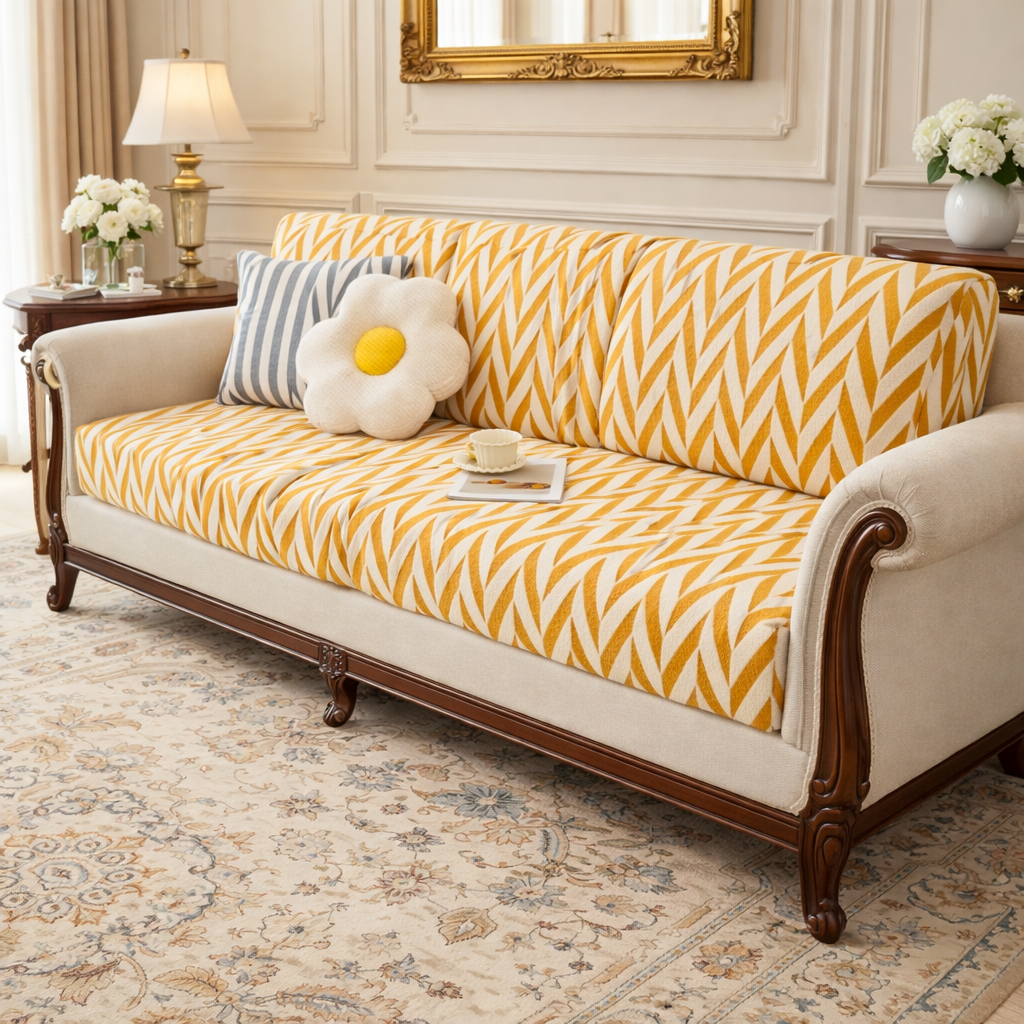 L Shaped Sectional Geometric Plush Cushion Sofa Couch Cover