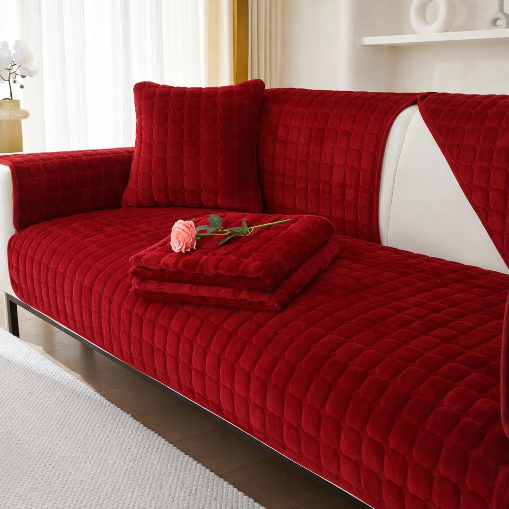 Non-Slip Velvet Quilted Fleece Plush Sofa Couch Cover