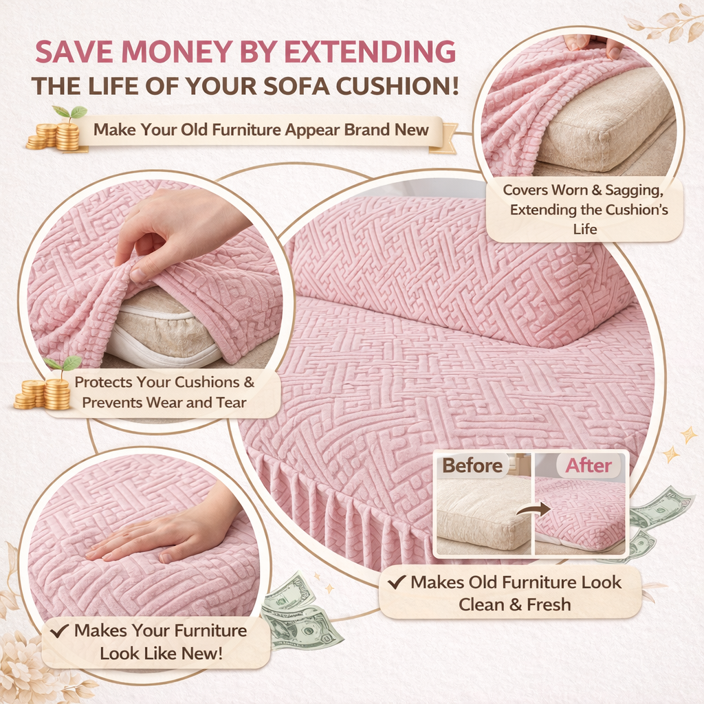 Jacquard Geometric Anti-Slip L Shaped Skirted Cushion Sofa Couch Cover