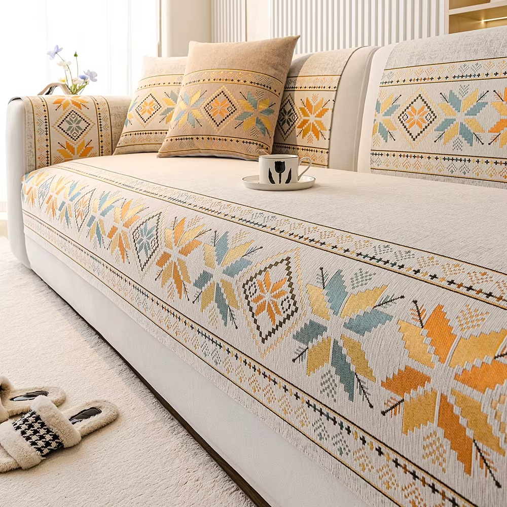 Non Slip Boho Chenille Geometric Sofa Couch Cover