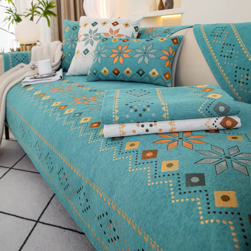 Boho Chenille Geometric Non Slip Sofa Couch Cover