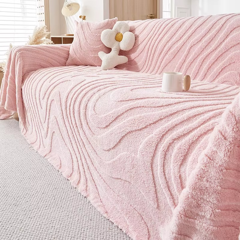 Fuzzy Plush Stripped Anti-Slip Sofa Couch Cover