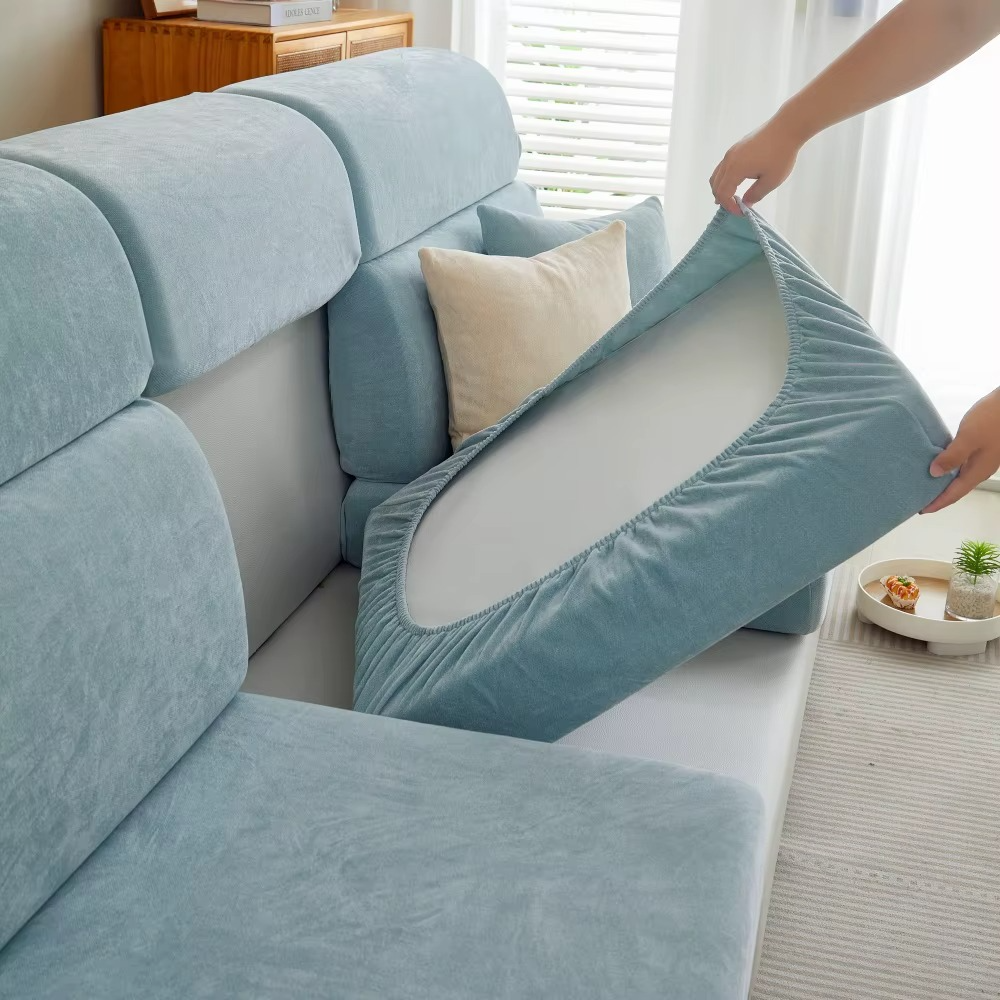 L Shaped Velvet Cushion Slipcover Sofa Couch Cover