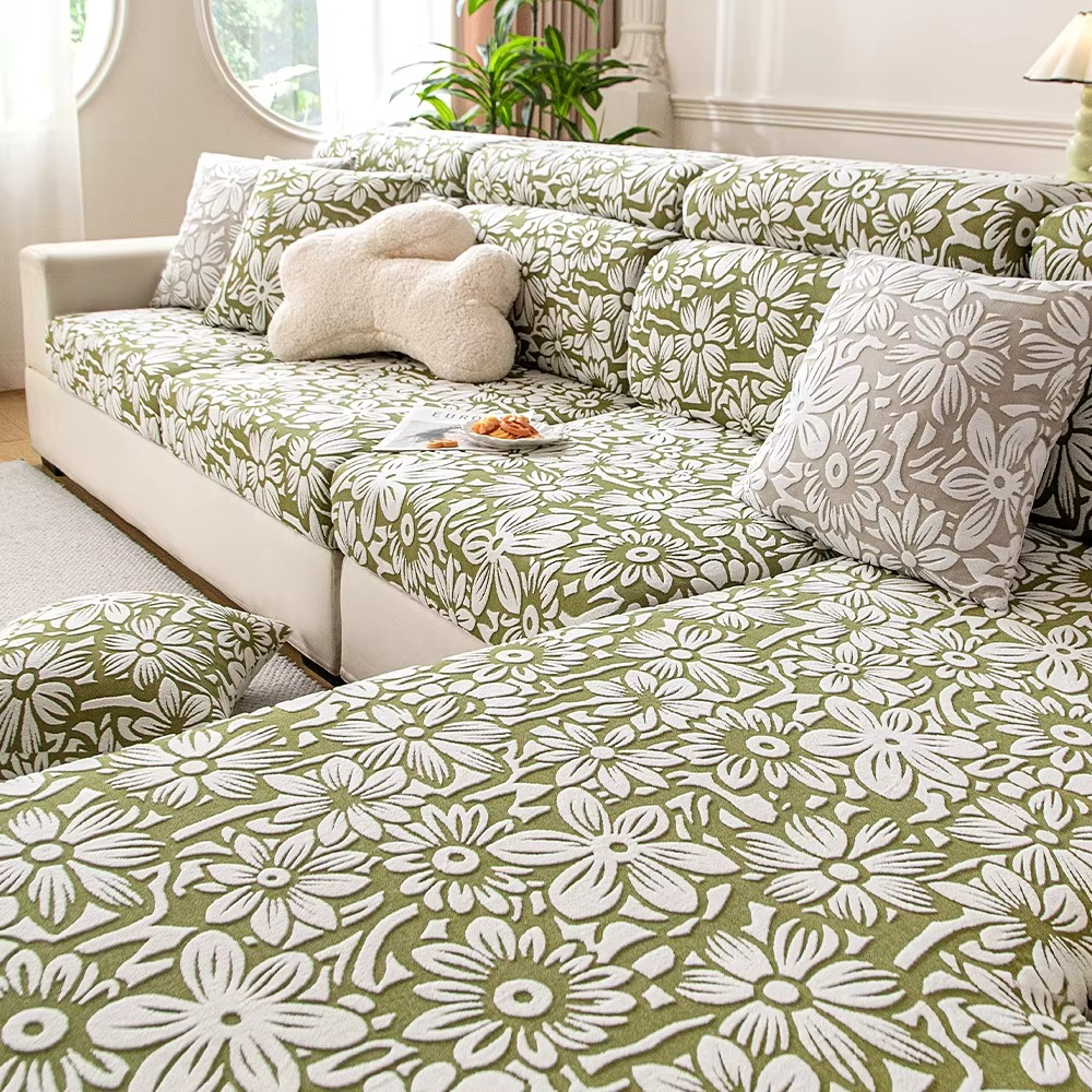 Anti Slip Jacquard Floral L Shaped Sectional Cushion Sofa Couch Cover