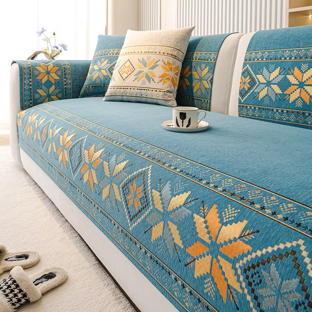 Non Slip Boho Chenille Geometric Sofa Couch Cover