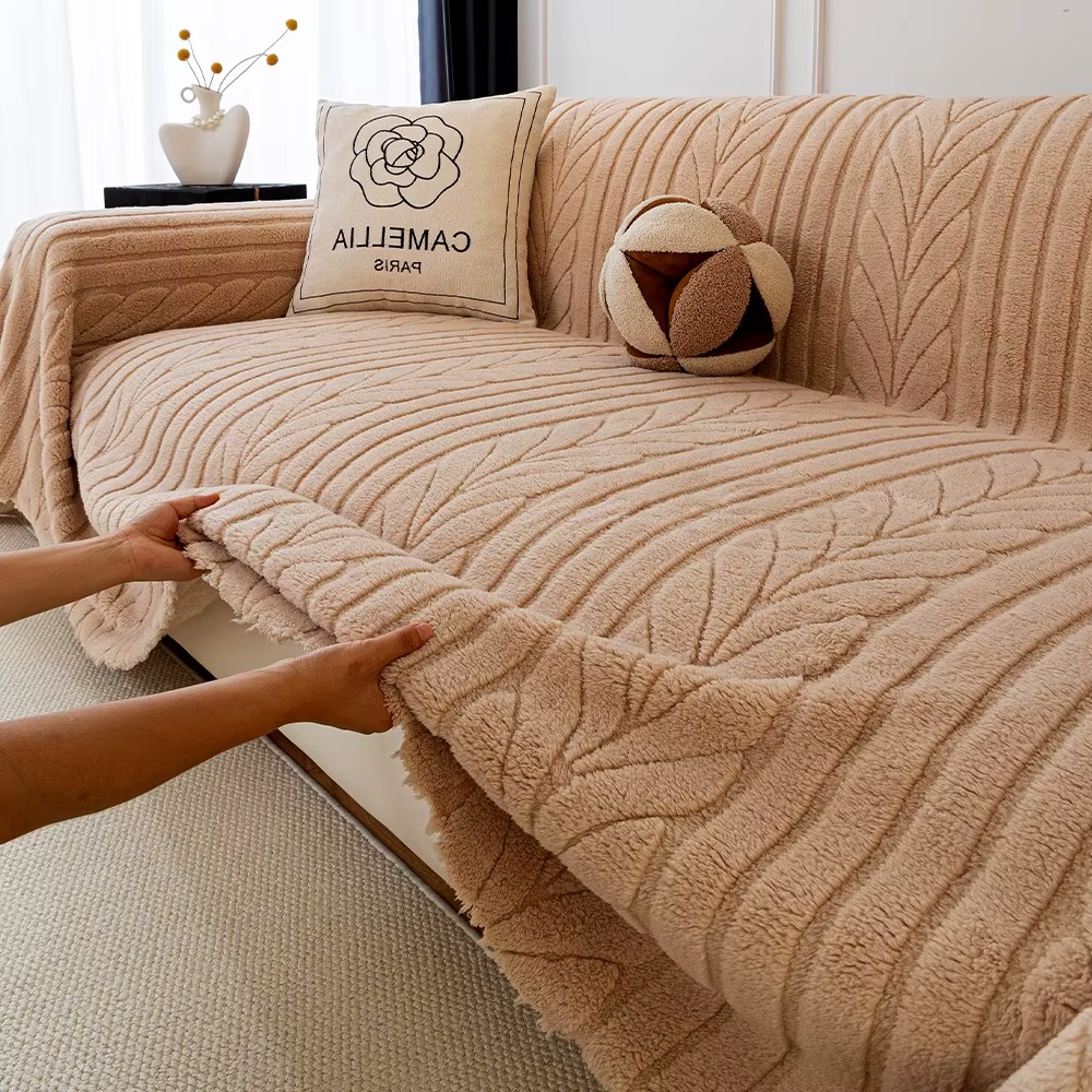 Classic Fuzzy Wheat Ear Plush Sofa Couch Cover