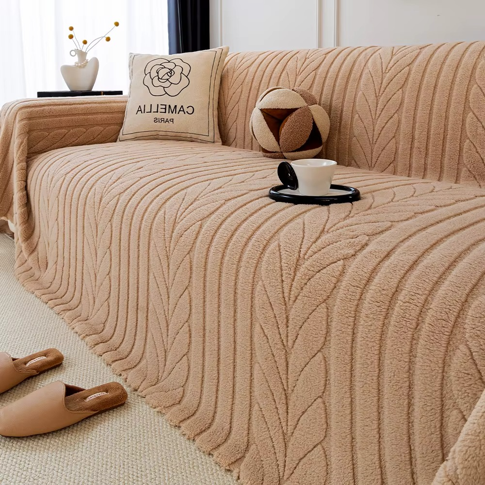 Fuzzy Wheat Ear Plush Sofa Couch Cover