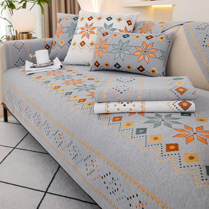 Boho Chenille Geometric Non Slip Sofa Couch Cover