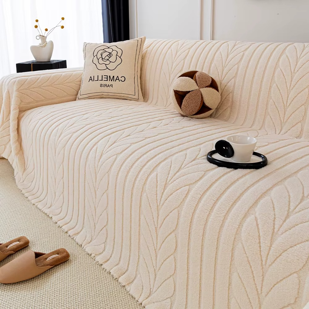 Fuzzy Wheat Ear Plush Sofa Couch Cover