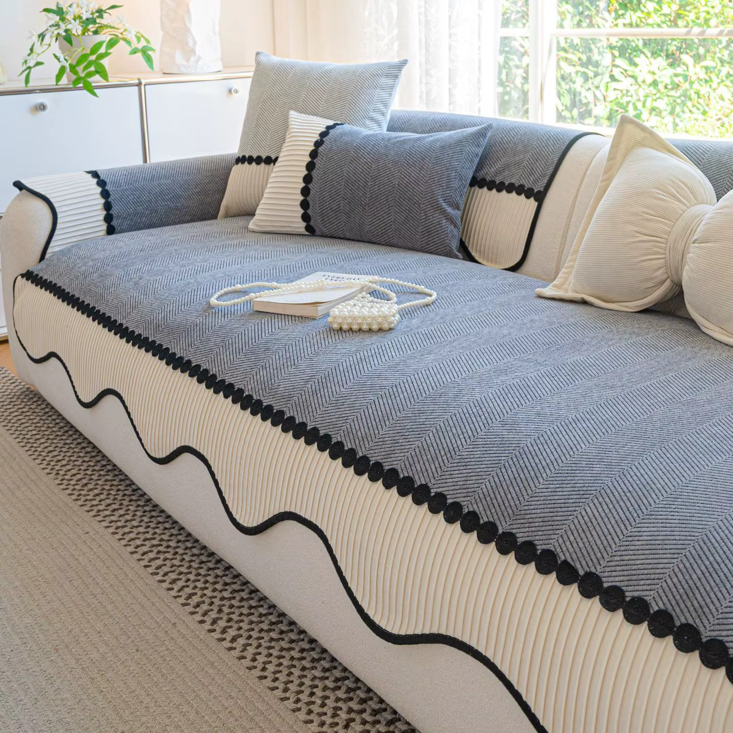 Non Slip Striped Sofa Couch Cover
