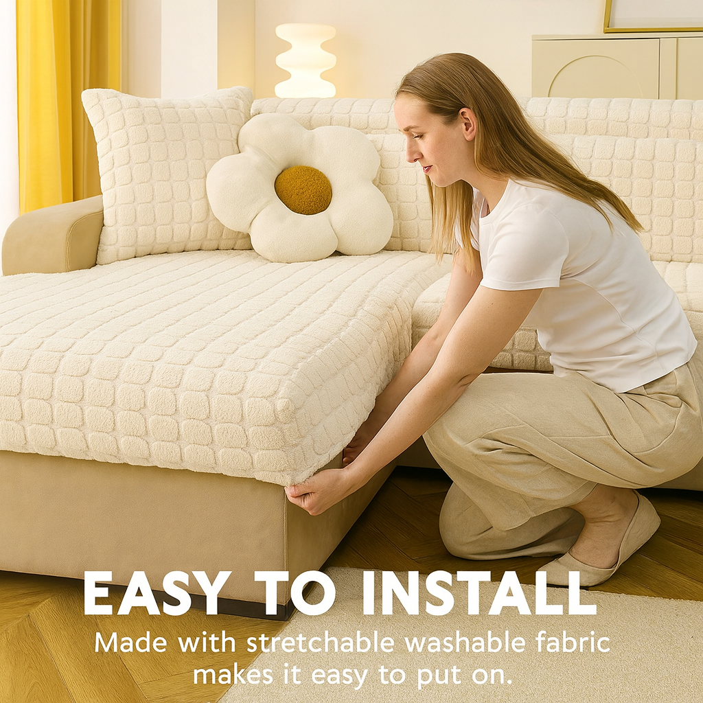L Shaped Sectional Jacquard Fleece Cushion Sofa Couch Cover