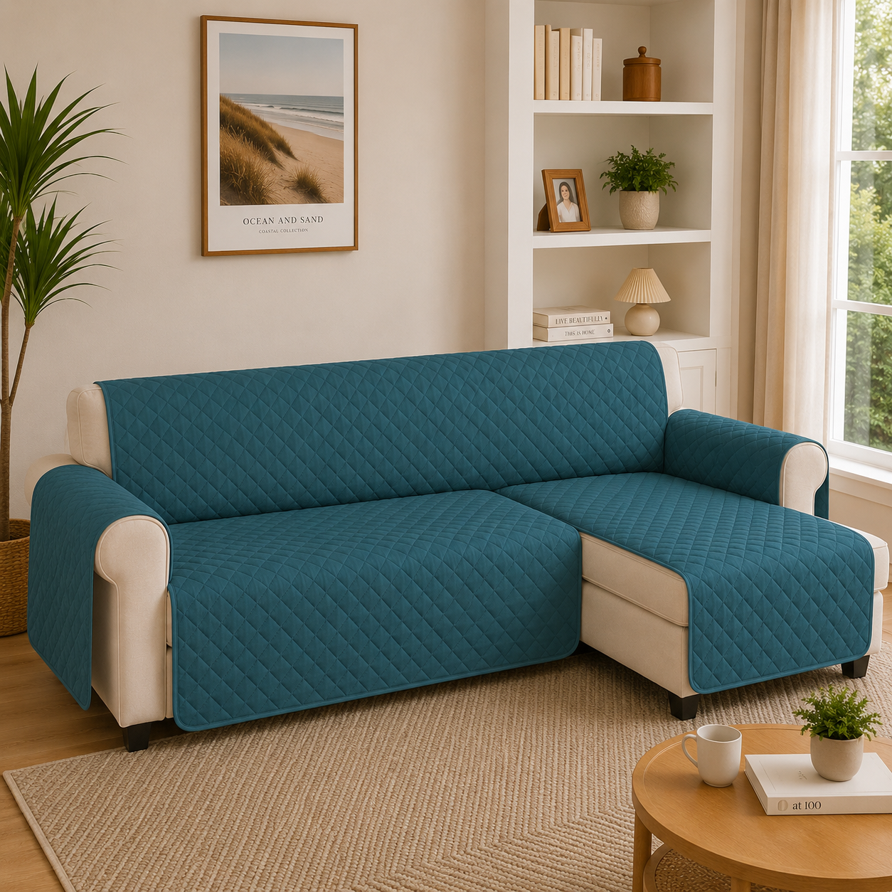 L Shape Quilted Slipcover Mat Sofa Couch Cover