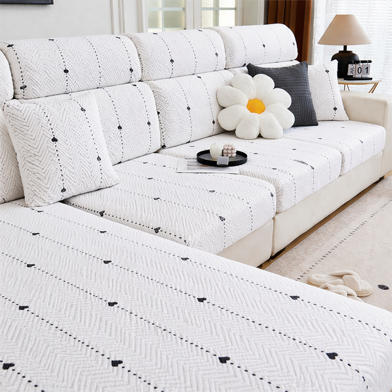 Floral Anti-Slip L Shaped Cushion Sofa Couch Cover