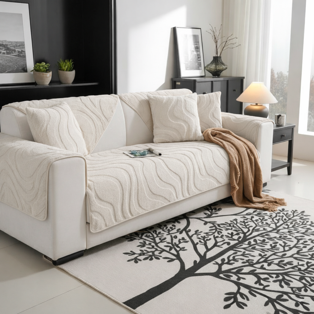 Non Slip Fuzzy Geometric Mat Couch Sofa Cover