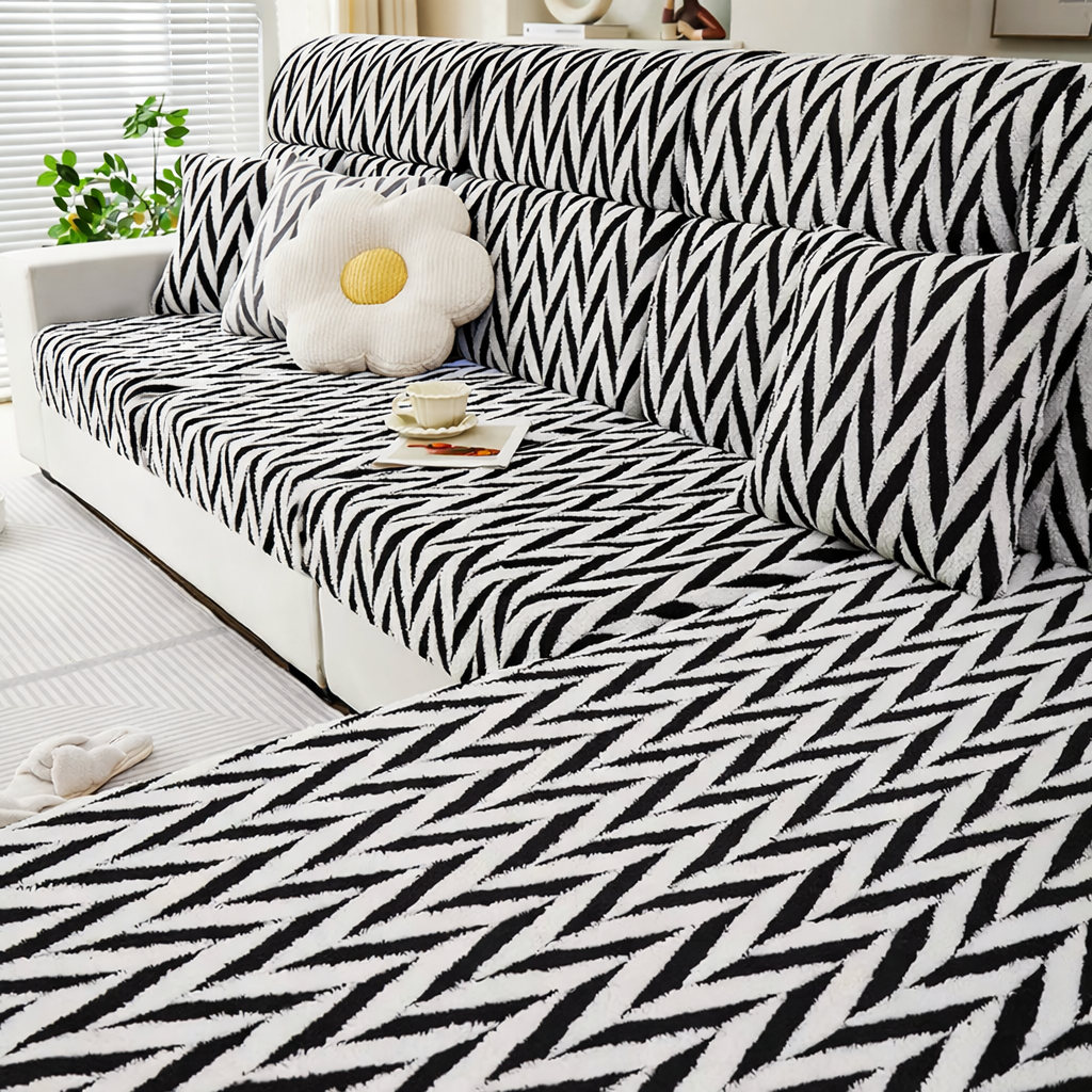 L Shaped Sectional Geometric Plush Cushion Sofa Couch Cover