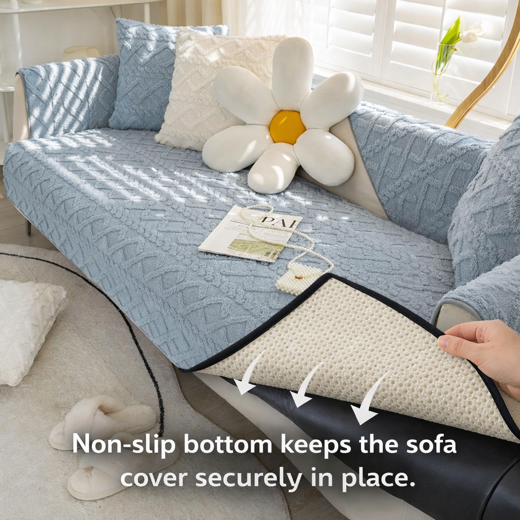 Non Slip Fluffy Geometric Jacquard Mat Couch Sofa Cover