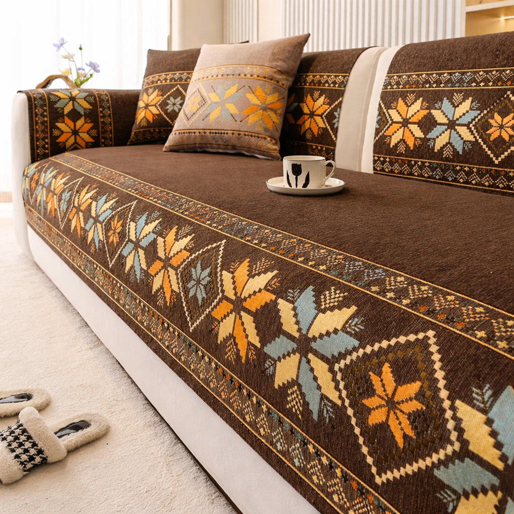Non Slip Boho Chenille Geometric Sofa Couch Cover
