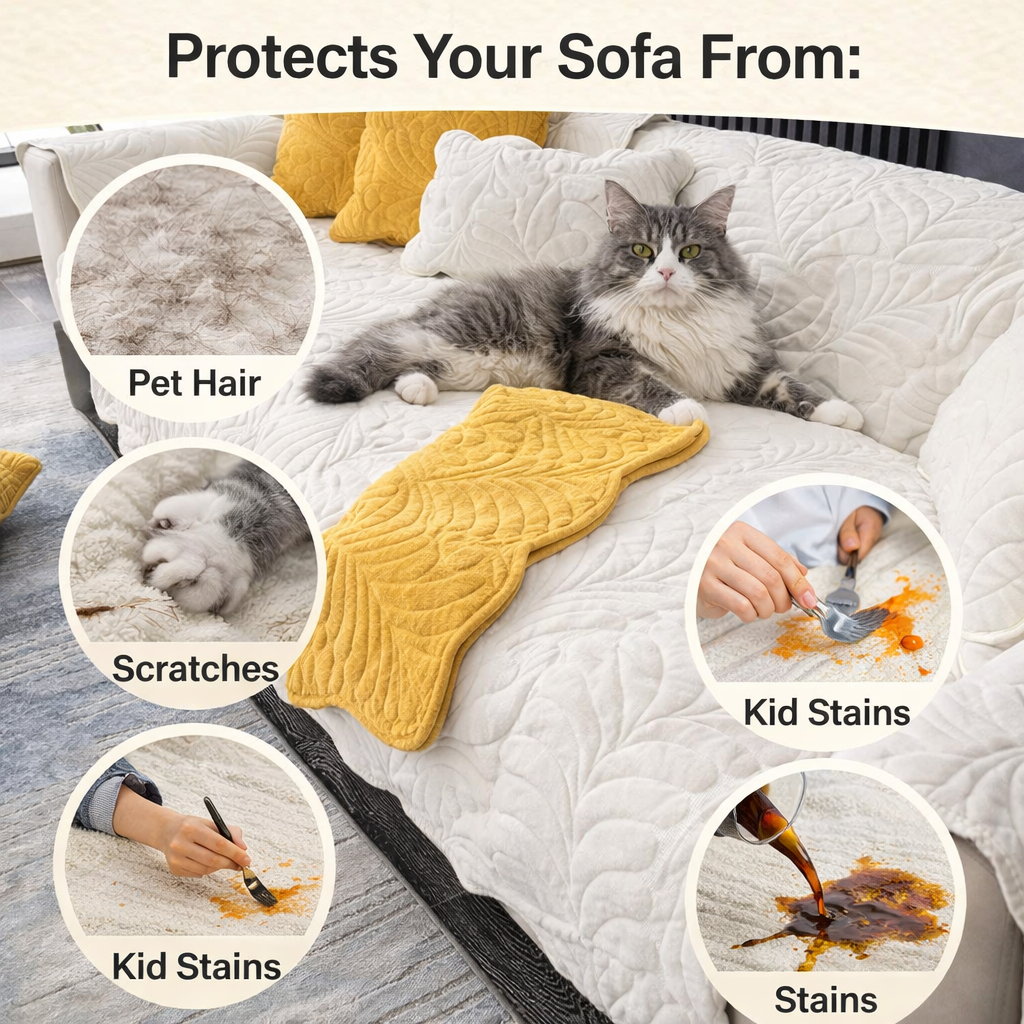 Non Slip Chenille Plush Quilted Mat Couch Sofa Cover