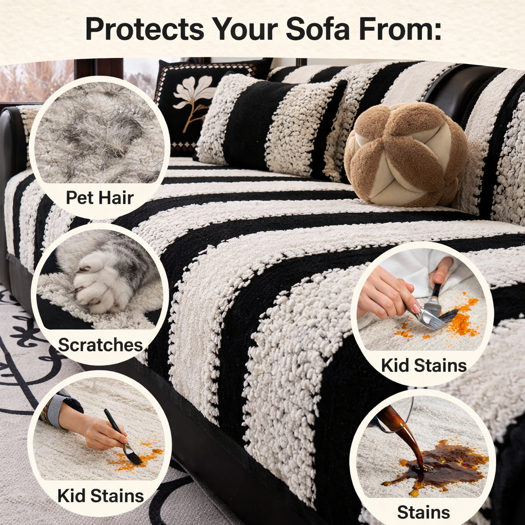 Non Slip Fuzzy Plush Striped Mat Couch Sofa Cover