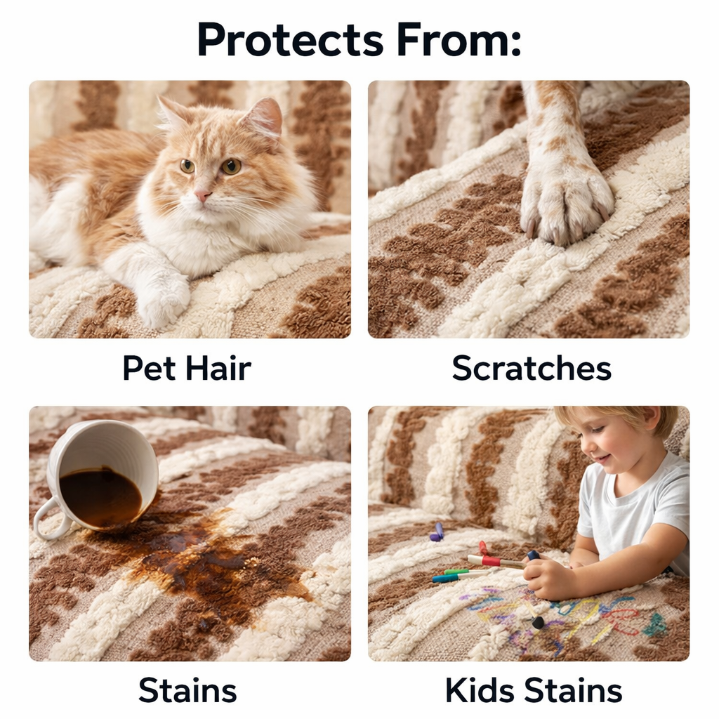 Elegant Fleece Fuzzy Plush Striped Sofa Couch Cover