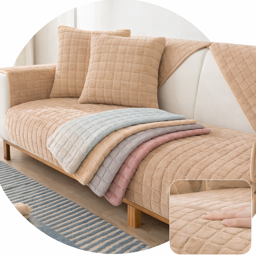 Non-Slip Velvet Quilted Fleece Plush Sofa Couch Cover