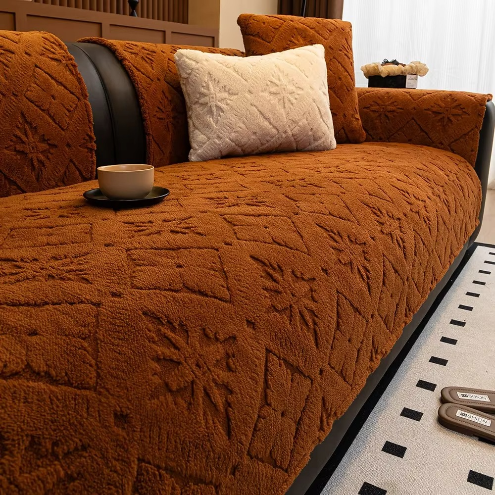 Non-Slip Jacquard Fleece Plush Sofa Couch Cover