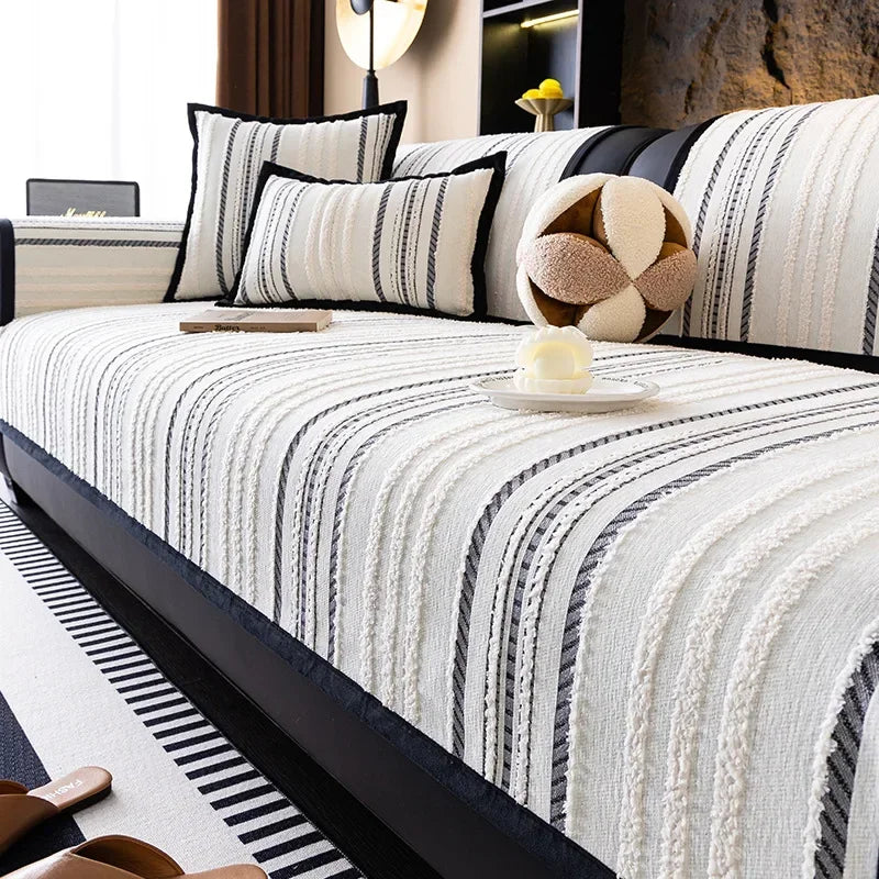 Non-slip Elegant Chenille Stripe Sofa Couch Cover