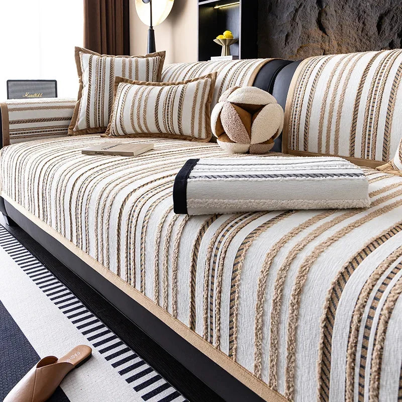 Non-slip Elegant Chenille Stripe Sofa Couch Cover