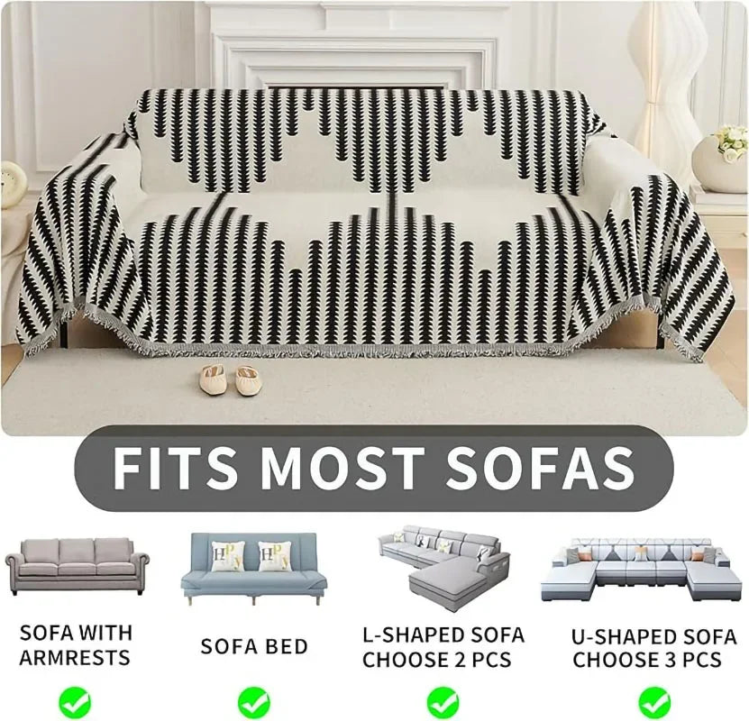 Elegance Chenille Anti-Slip Tassels Sofa Couch Cover