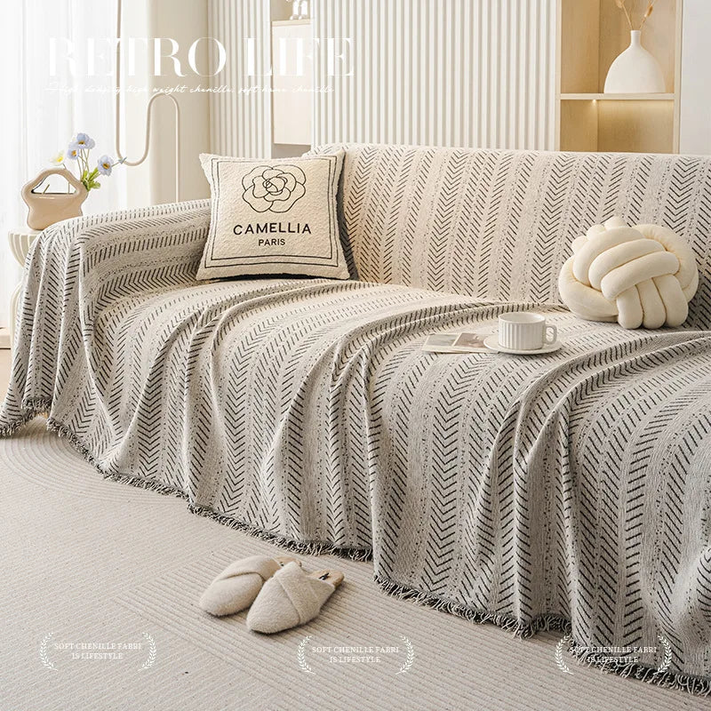 Chenille Tassels Anti-Slip Sofa Couch Cover